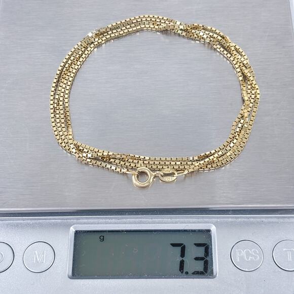 Gold Tone Box Chain Necklace | Italian Vintage Sterling Silver 925 | 30" - Picture 4 of 4